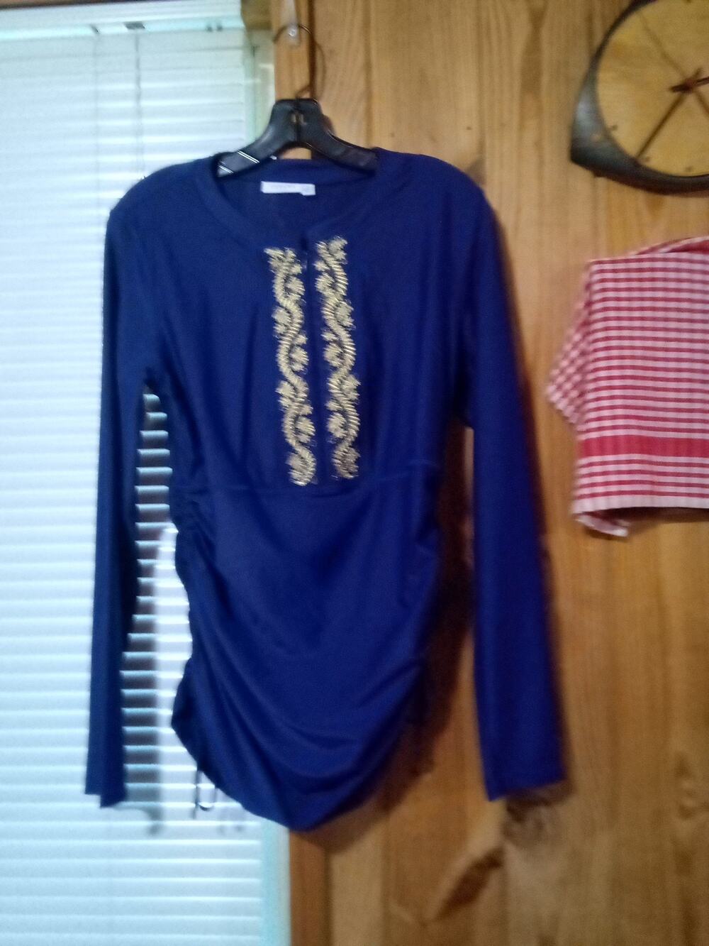 Cabana Life Navy Embroidered Gold UPF 50+ Long Sleeve XL Swim Dress Cover Up